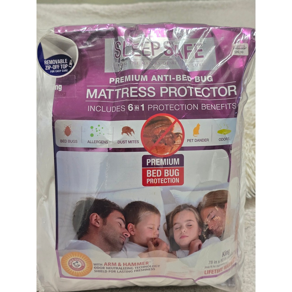 SleepSafe King Premium Anti-Bed Bug Mattress Protector Zip-Off Top Arm & Hammer
